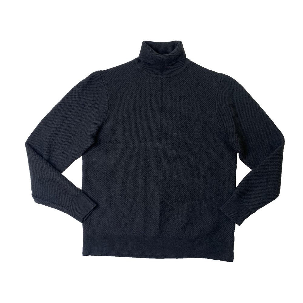 Patrick Assaraf Sweater Mens 2XL Slim Fit Black Merino Wool Turtleneck Pullover